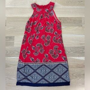 Three Hearts Red Floral Dress with Blue Accents - small